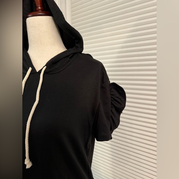 Black Terry Open Back Hooded Mini Sun Dress | Small - Picture 9 of 13